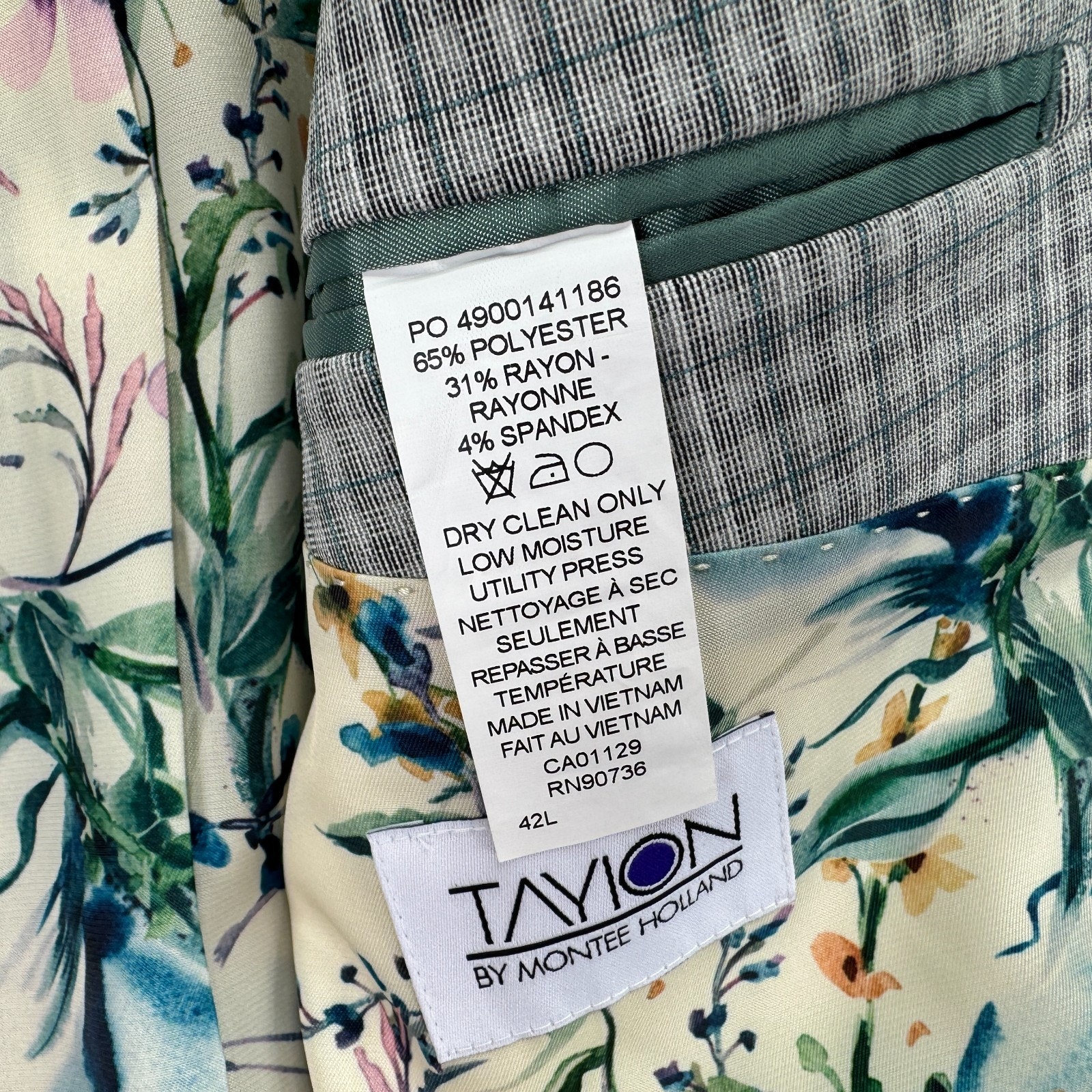 Tayion Mens Agordy Regular Fit Plaid Suit Jacket Gray Green 42l — image 6 of 6